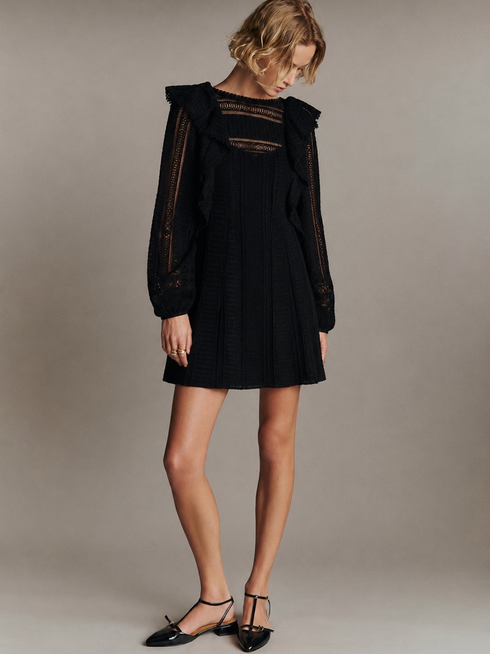 Sezane | 100% Cotton Cottage-Core Lace Detail Diana Mini Dress ~ US 4